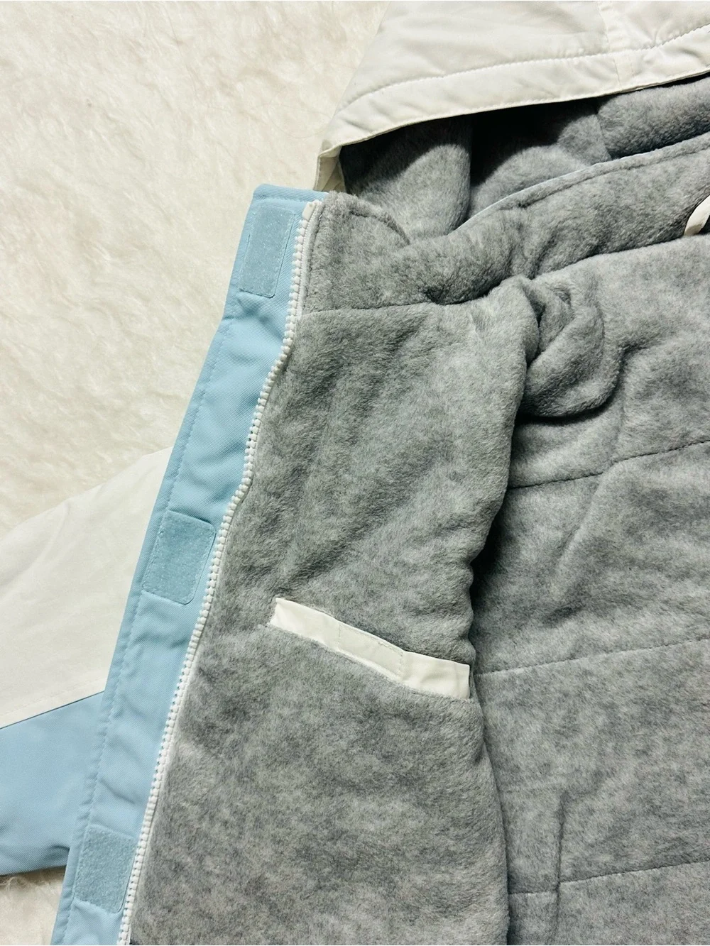GAP White & Light Blue Colorblock Hooded Puffer Jacket
